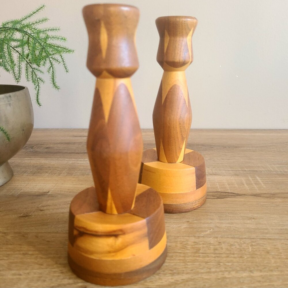 Handcrafted in Calgary Alberta pair of wooden candleholders. - Picture 4 of 10